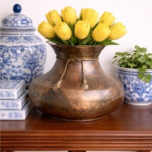 Vintage Brass Spittoon Vase - Grand Millennial - Chinoiserie